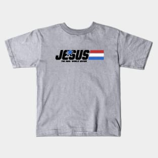 Jesus, the real World savior, black text Kids T-Shirt